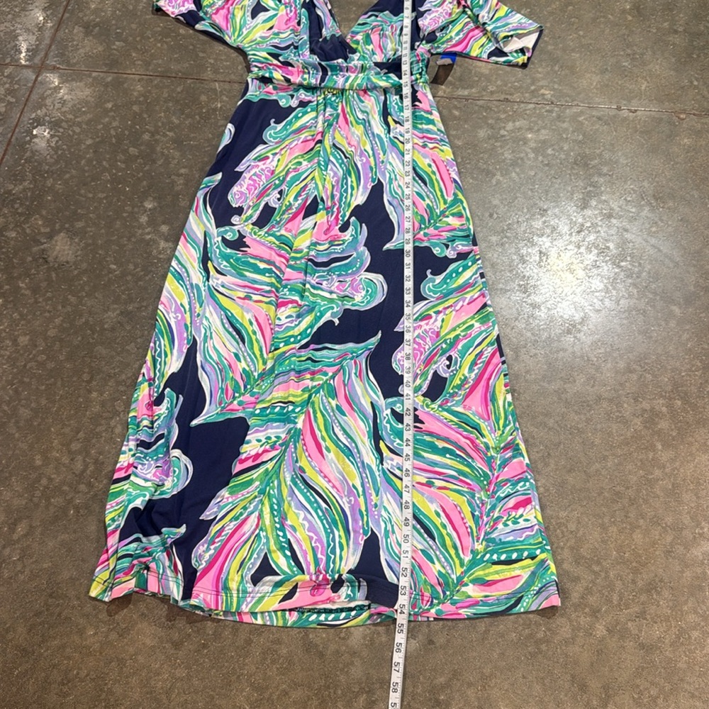 Lilly Pulitzer Wrap Maxi Dress Navy Pink Green Large - Picture 7 of 7